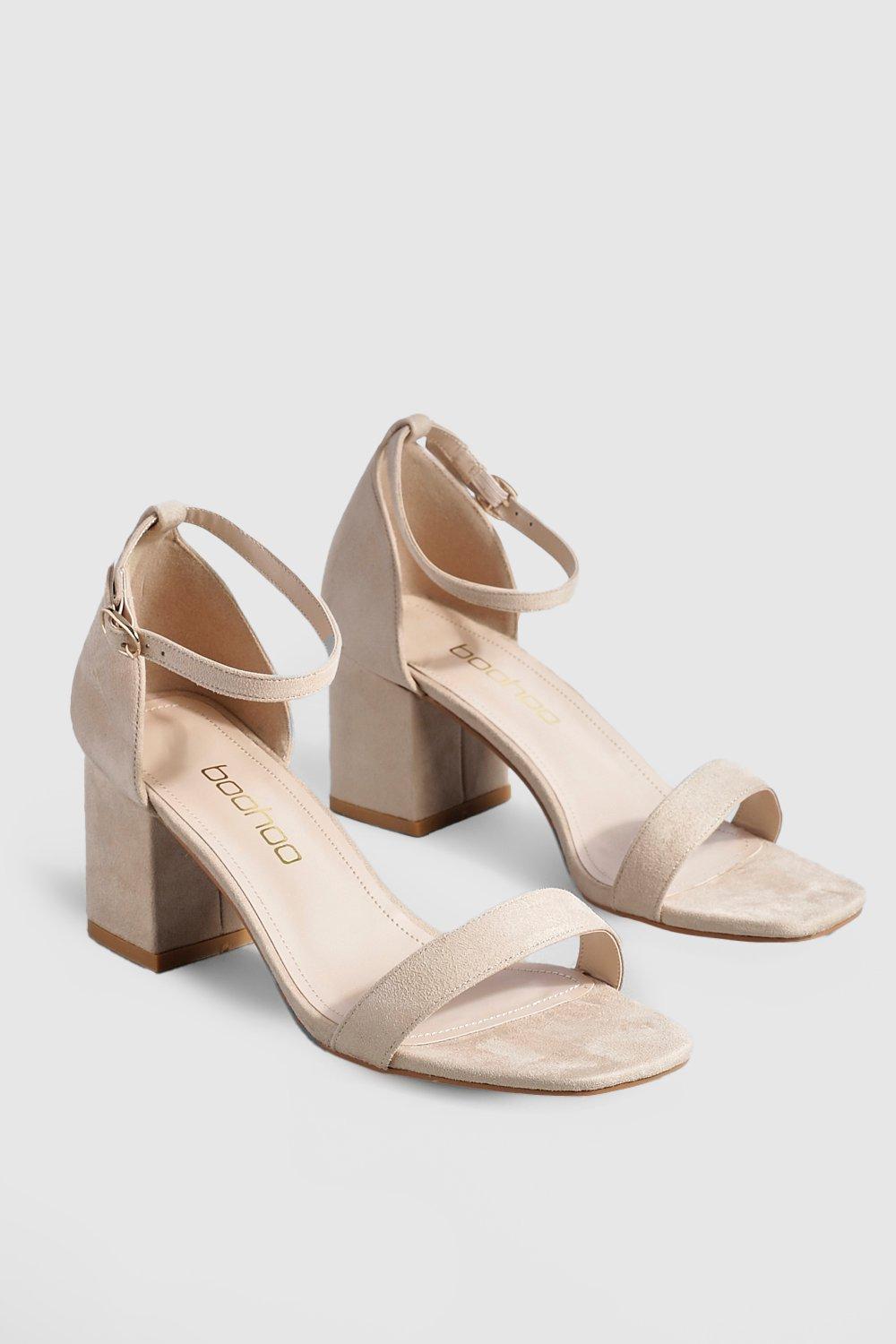 Boohoo Women s Wide Fit Low Block Barely There Heels Nude