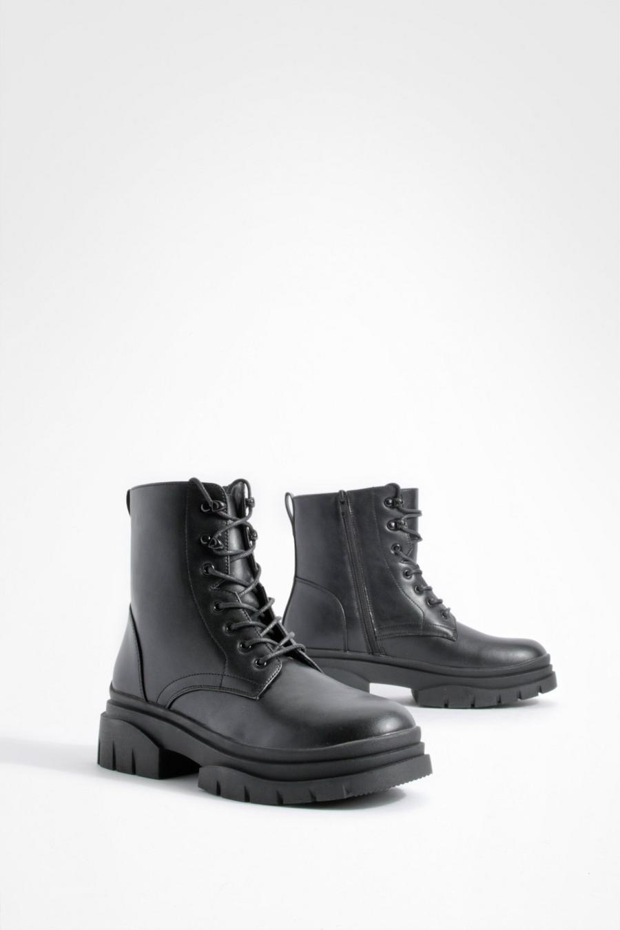 Wave Sole Lace Up Combat Boots image number 1