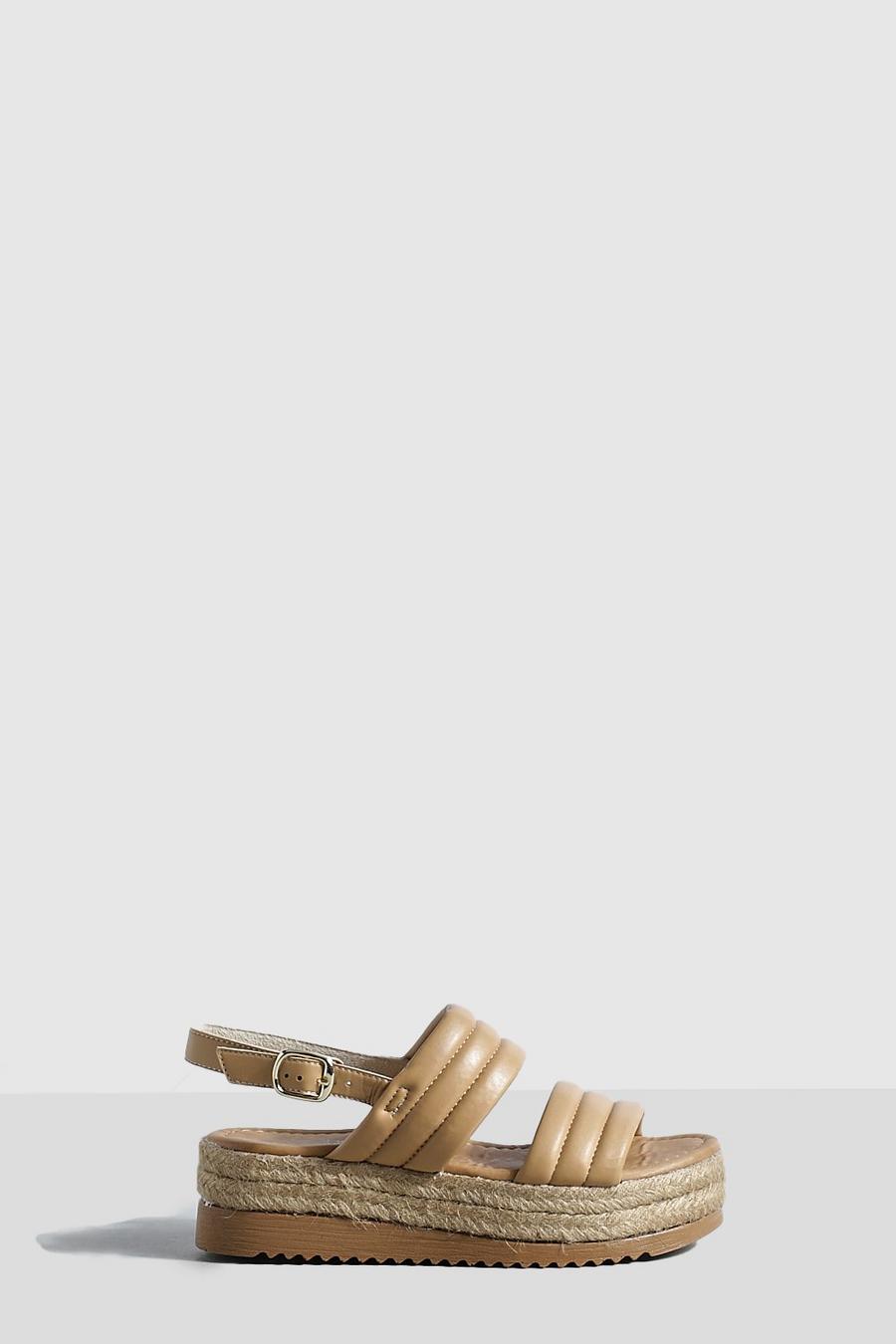 Sandali Flatform a calzata ampia con doppia fascetta imbottita, Tan marrón