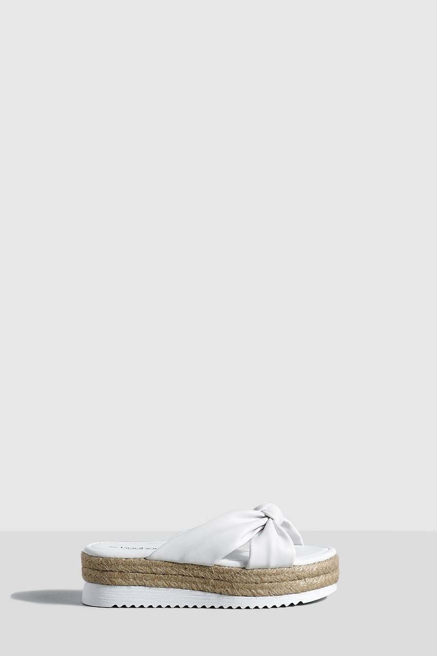 Sandali Flatform a calzata ampia con nodo morbido, White blanco