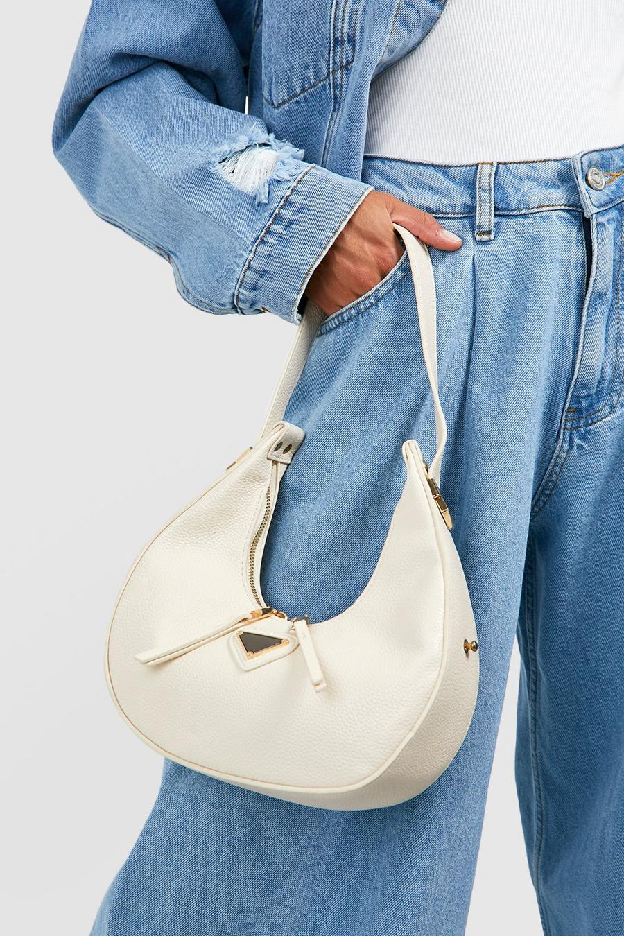 White blanc Curve Double Zip Shoulder Bag 