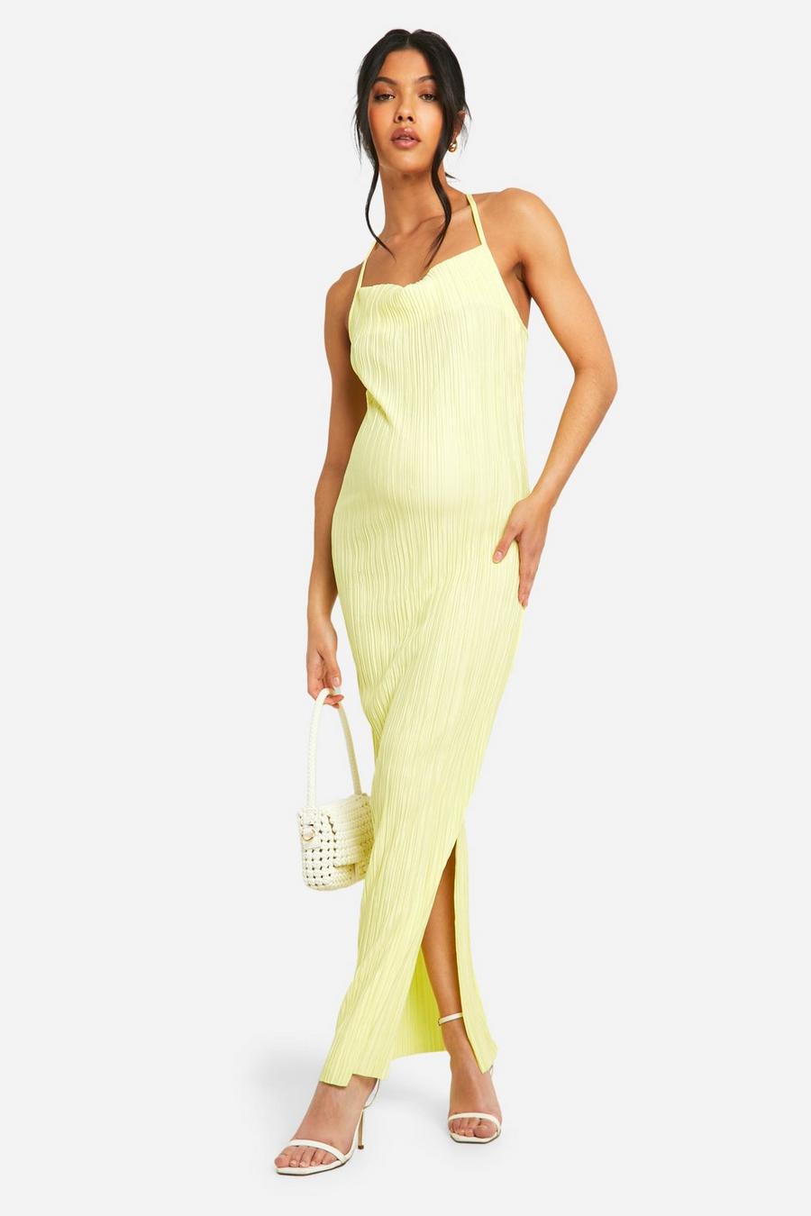 Yellow Maternity Plisse Cowl Maxi Dress image number 1