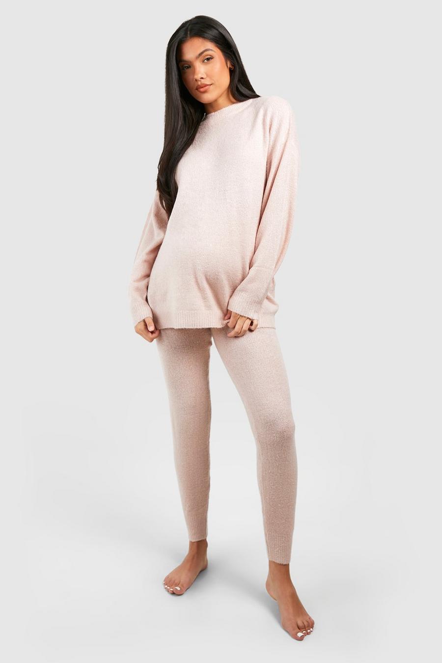 Light pink Maternity Knitted Crew Neck Jumper Loungewear Set image number 1