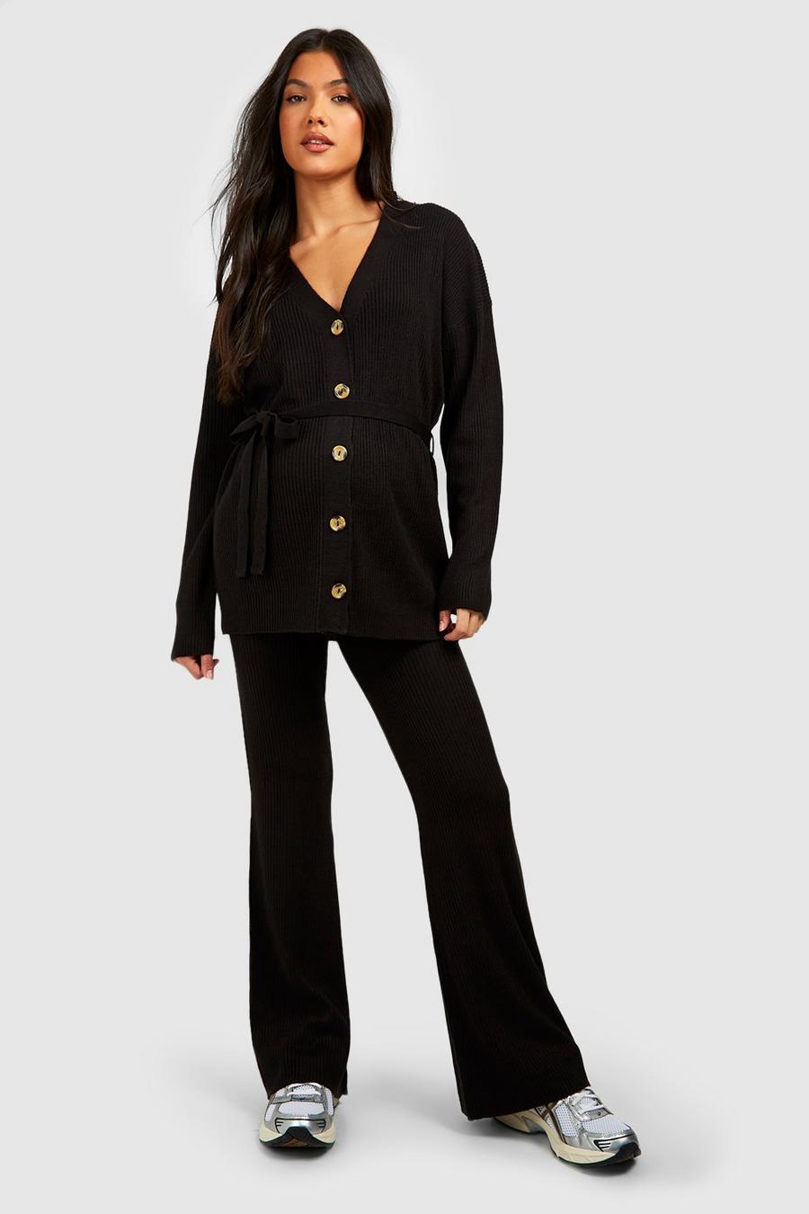 Black Maternity Knitted Cardigan & Wide Leg Co-ord image number 1