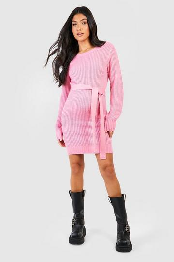 Maternity Soft Knit Tie Waist Sweater Dress pink