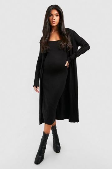 Black Maternity Knitted Midi Dress And Duster Set