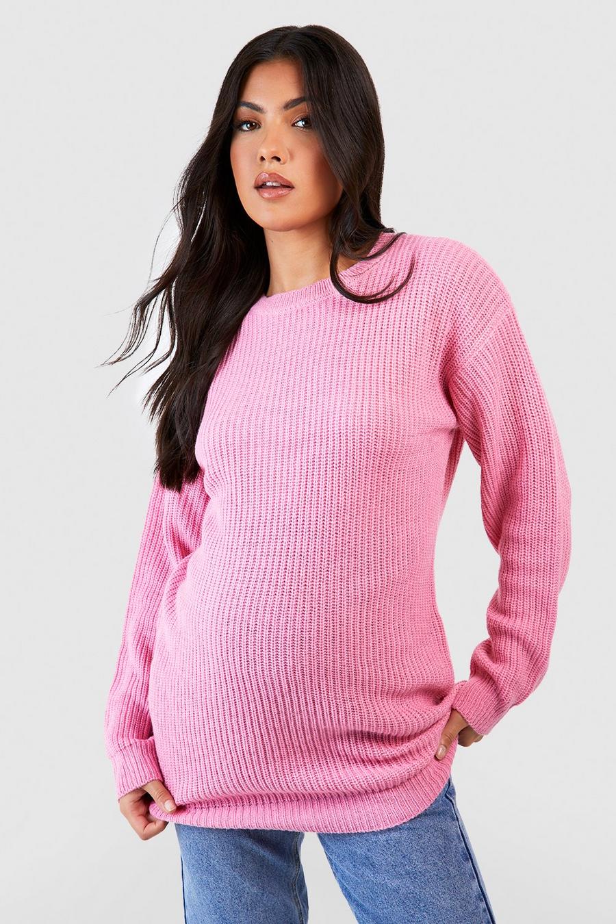 Pink Maternity Crew Neck Sweater image number 1