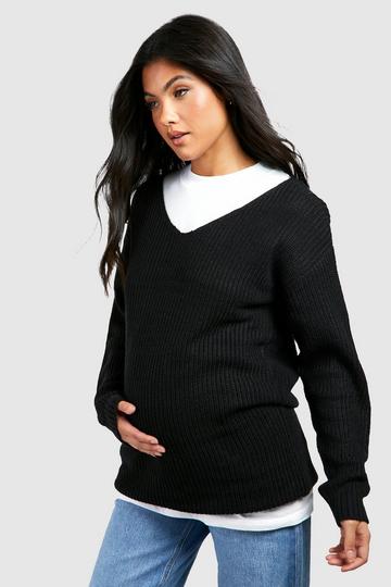 Maternity V Neck Jumper black