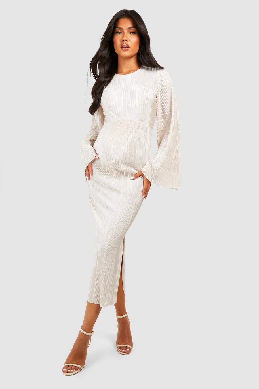Champagne Maternity Plisse Batwing Midaxi Dress image number 1