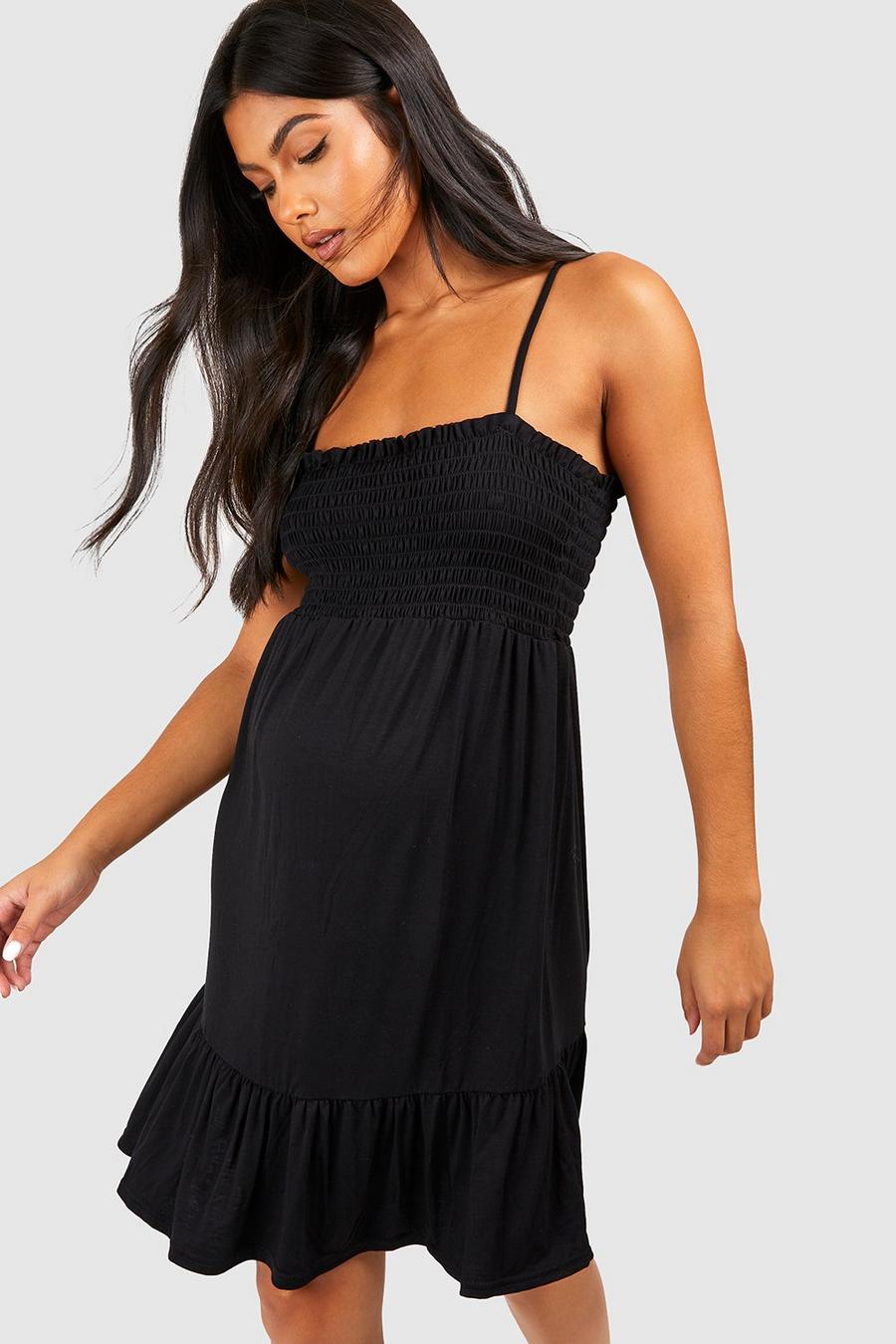 Black Maternity Shirred Smock Mini Dress image number 1