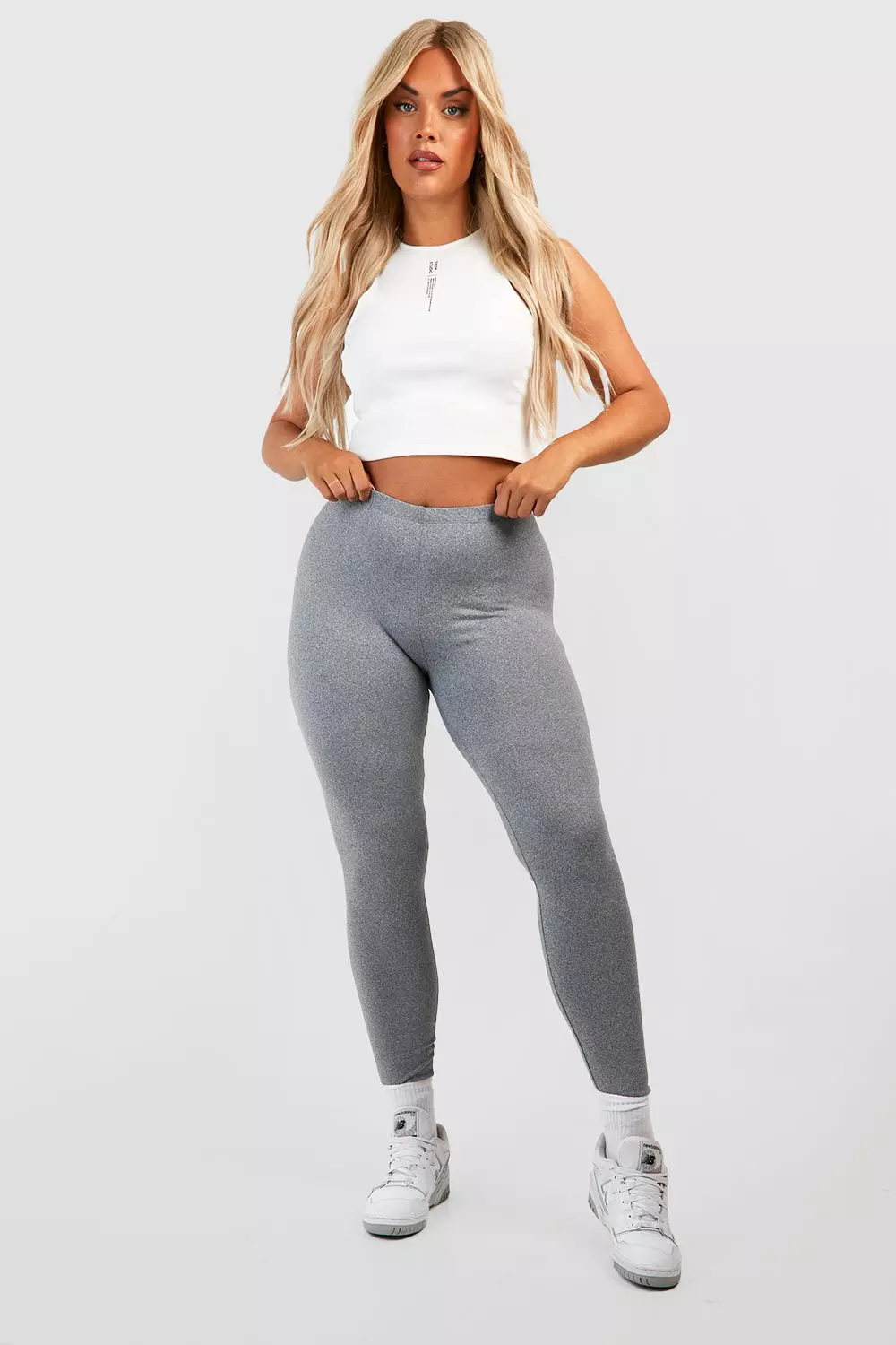 Grey marl Plus High Waisted Basic Leggings صورة بديلة