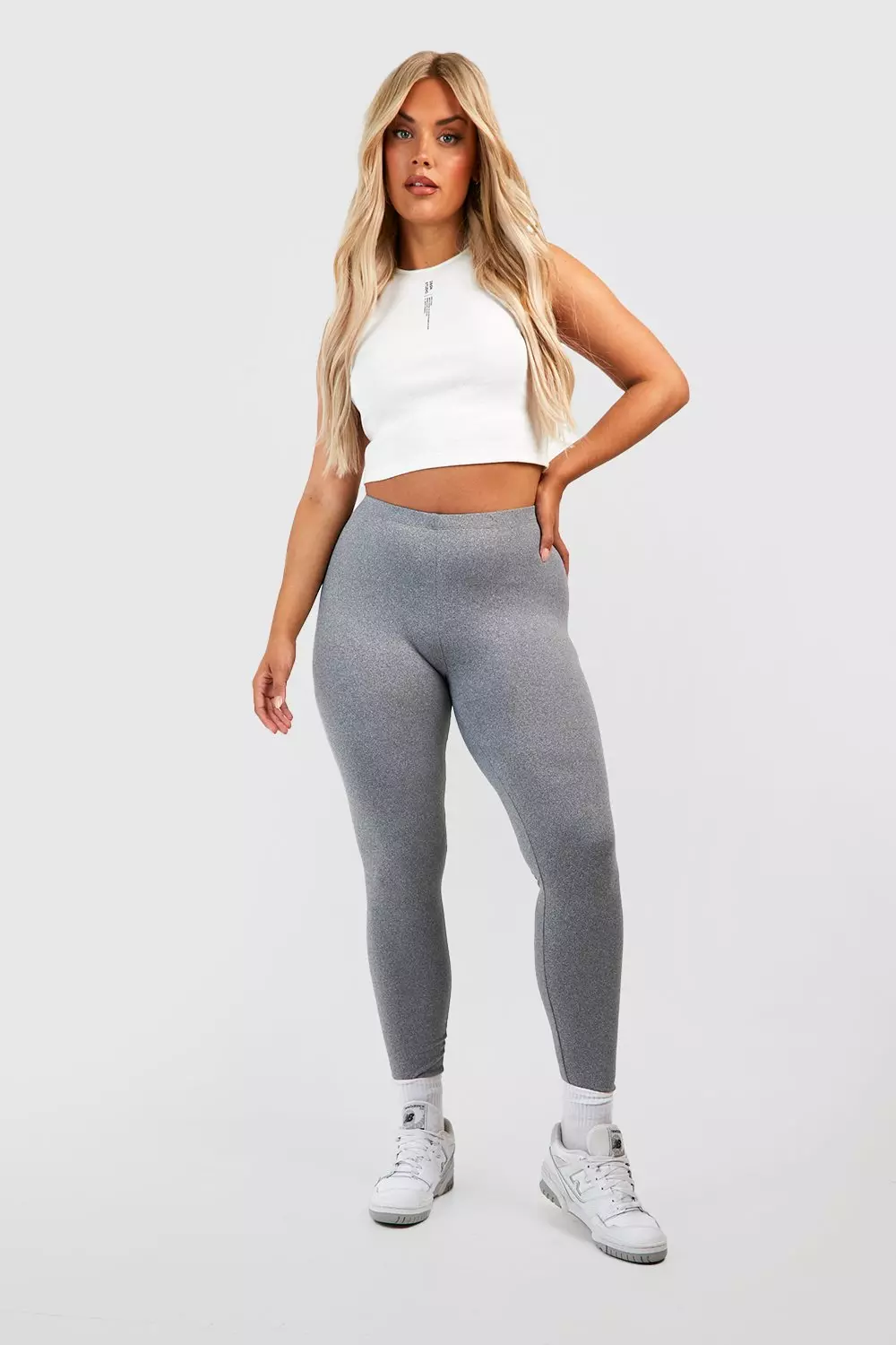 Grey marl Plus High Waisted Basic Leggings صورة بديلة