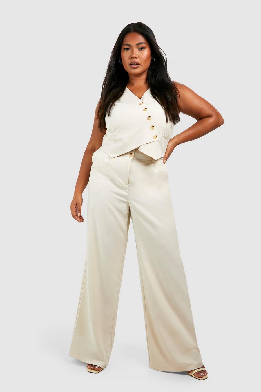 Stone Plus Button Detail Tailored Wide Leg Pants image number 1