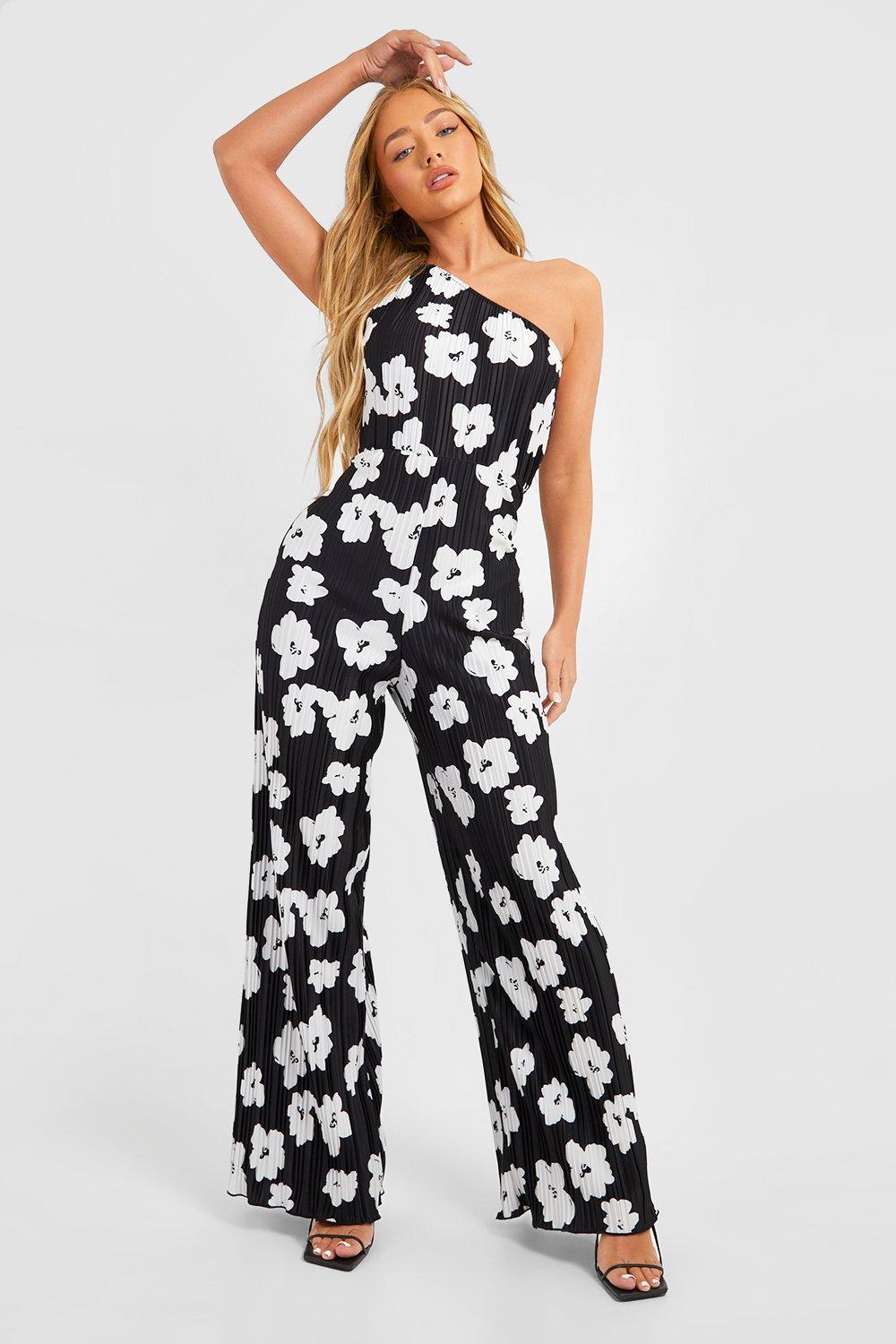 Plisse Floral Asymmetric Jumpsuit boohoo