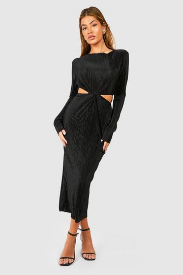 Black Plisse Cut Out Midaxi Dress