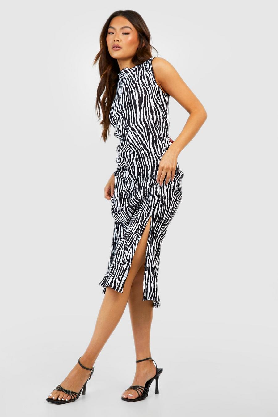Zebra Plisse Sleeveless Midi Dress