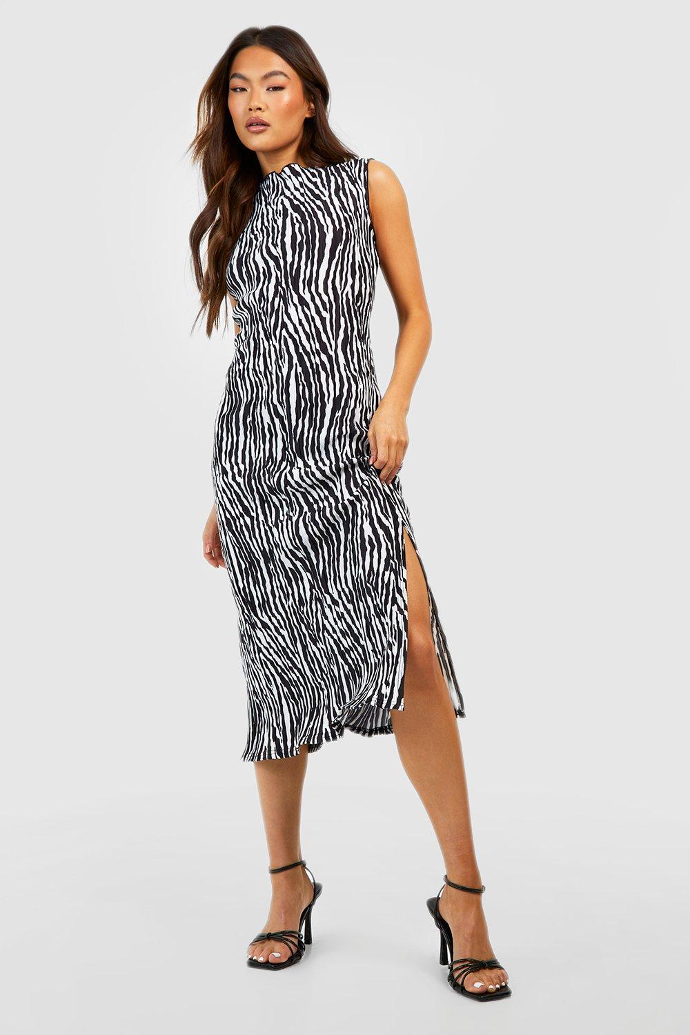 Zebra Plisse Sleeveless Midaxi Dress