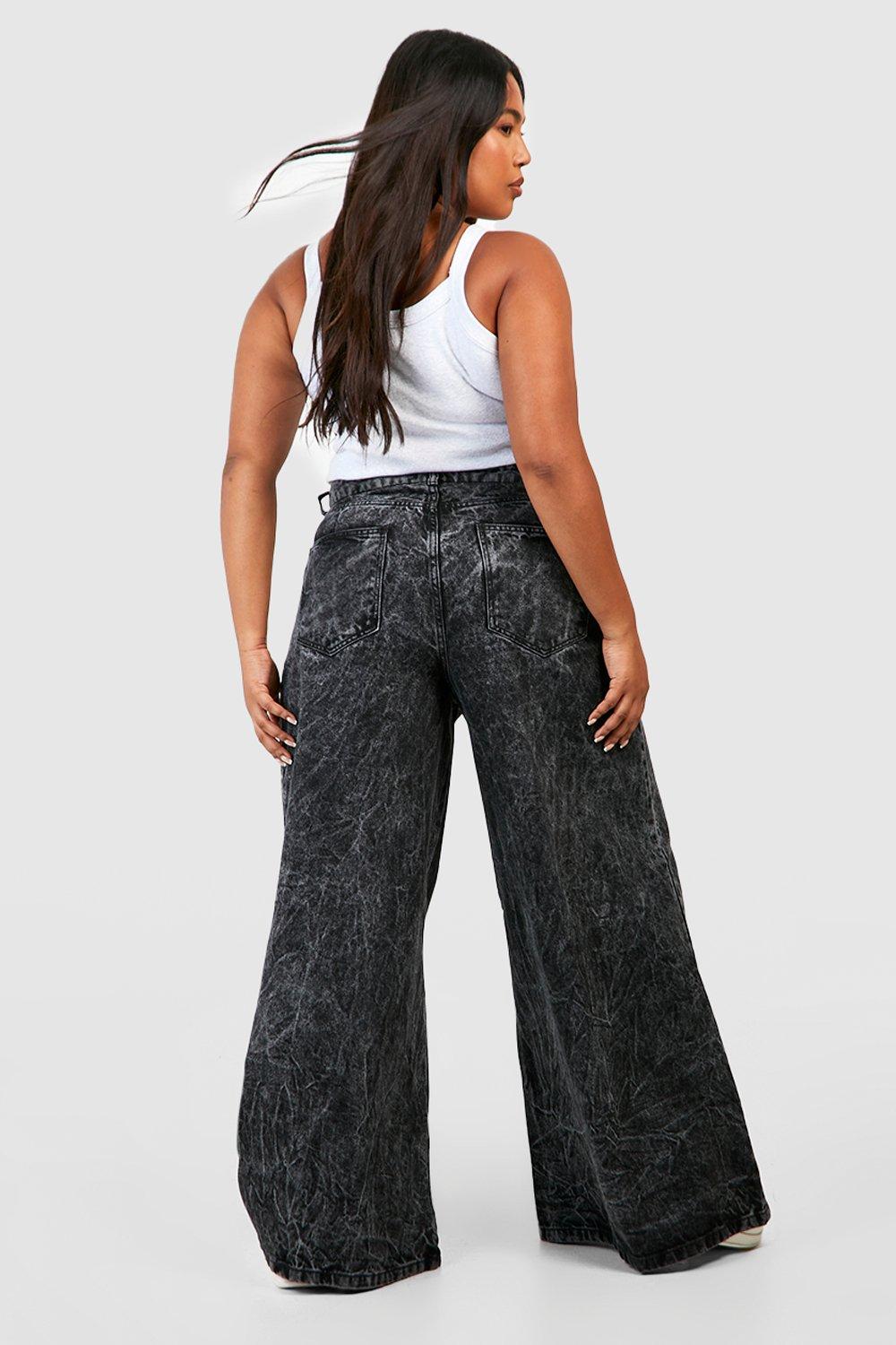 Wide leg denim store pants plus size