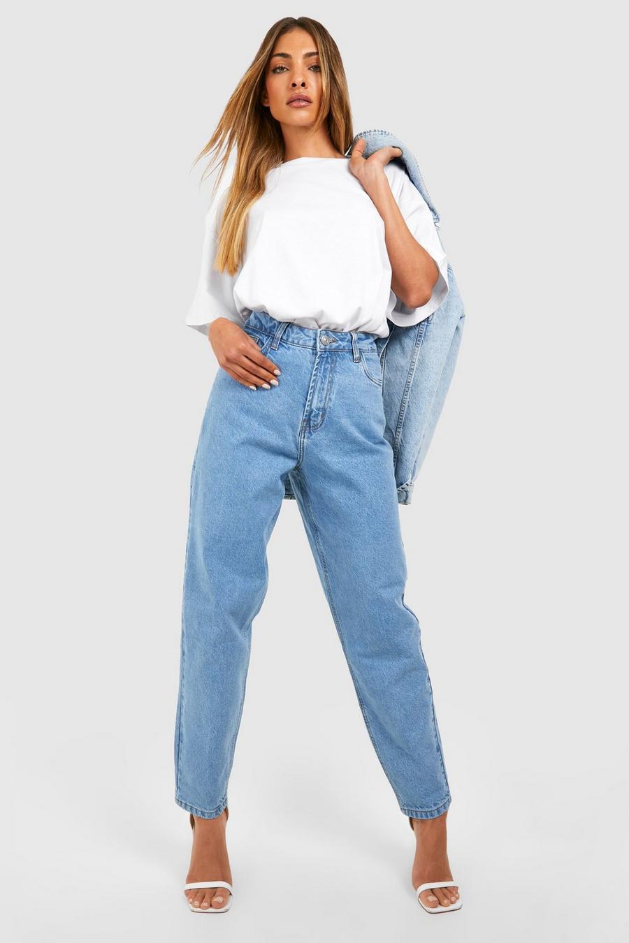 Basic Mom-Jeans mit hohem Bund, Light blue