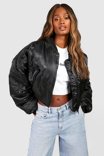 Batwing Satin Oversized Bomber Jacket black