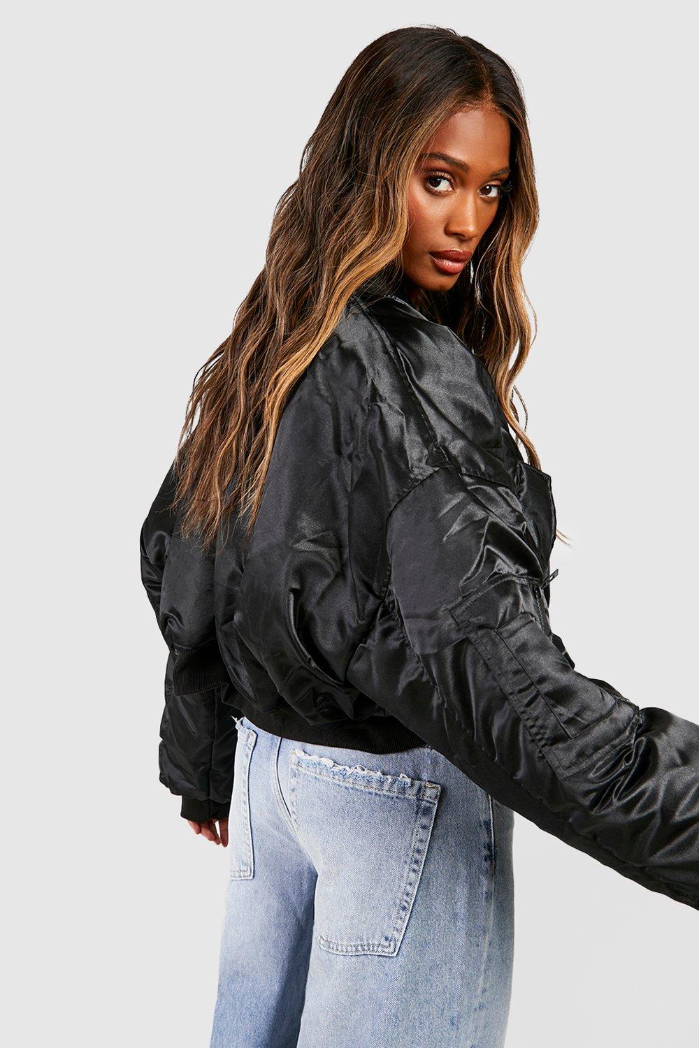 Black Oversized Bomber Jacket