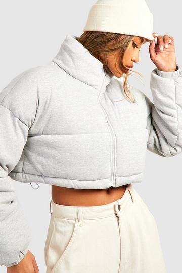 Grey Knitted Crop Puffer Jacket