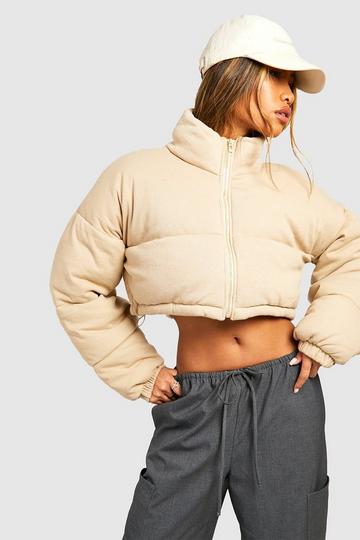 Knitted Crop Puffer Jacket oatmeal