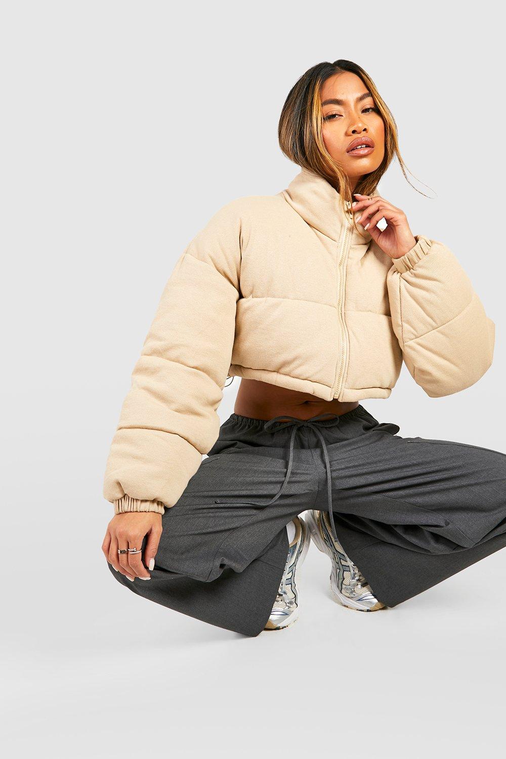 Beige cropped store puffer jacket