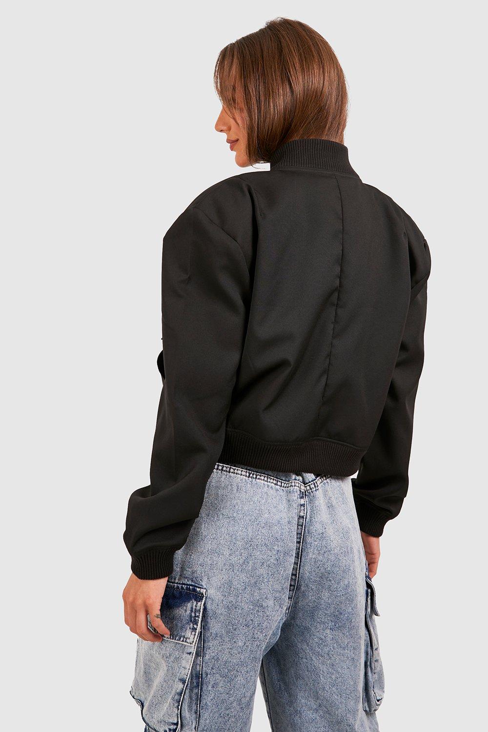 Crop Bomber Jacket in Black