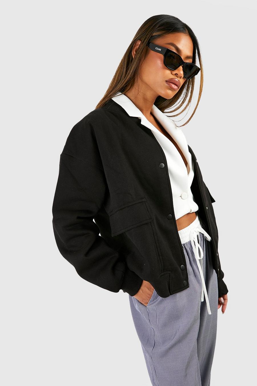 Black Pocket Detail Bomber Jacket