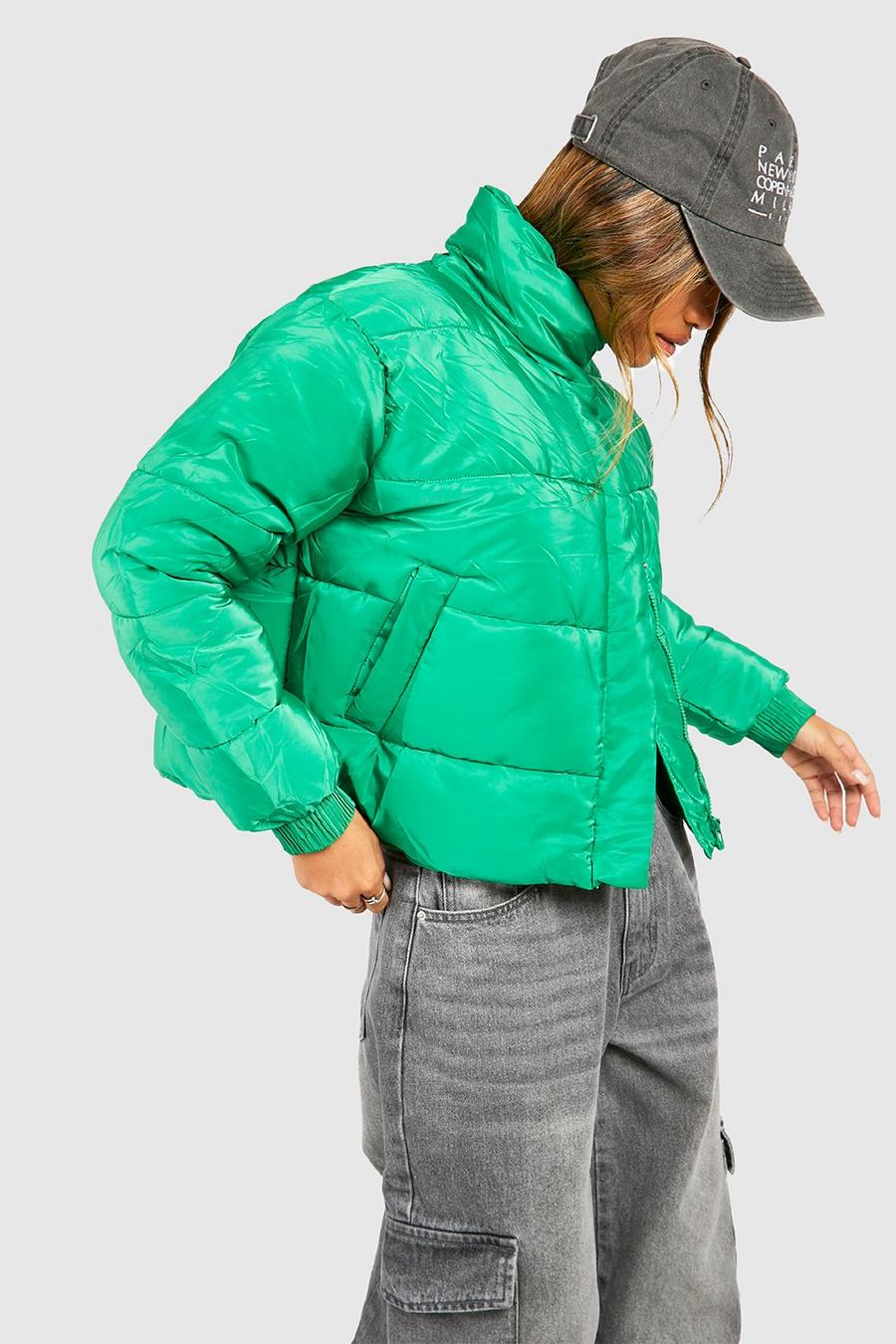 Green Funnel Neck Puffer Jacket