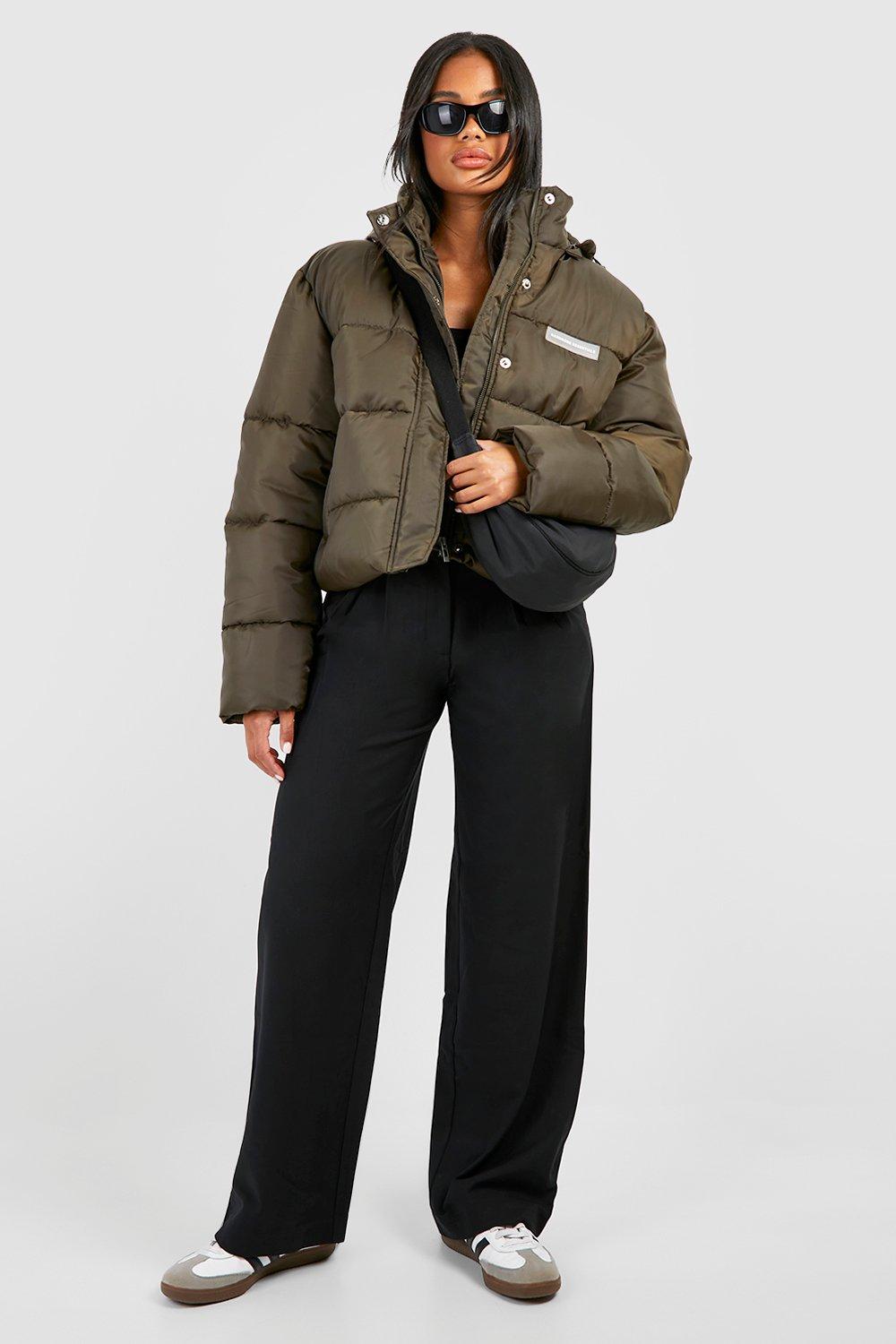 Boohoo crop hooded sale puffer jacket in black