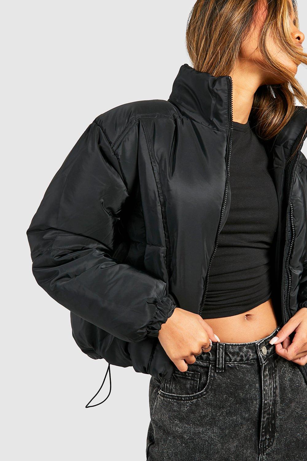 Black puffer hot sale jacket boohoo