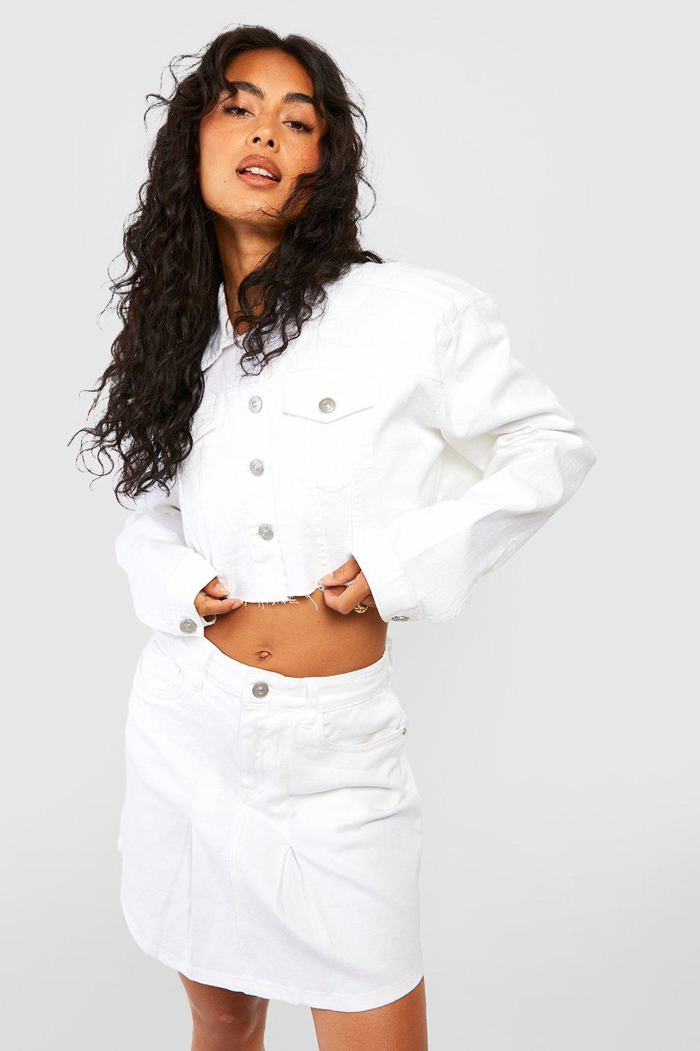 Boohoo white 2024 denim jacket