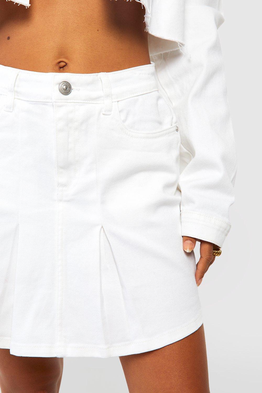 Boohoo white denim store skirt