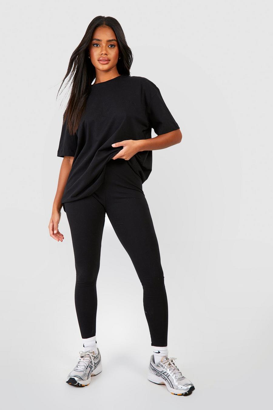 Women Black Casual Oversized T-Shirt and High-Waist Leggings Pants Set  ￼Size L