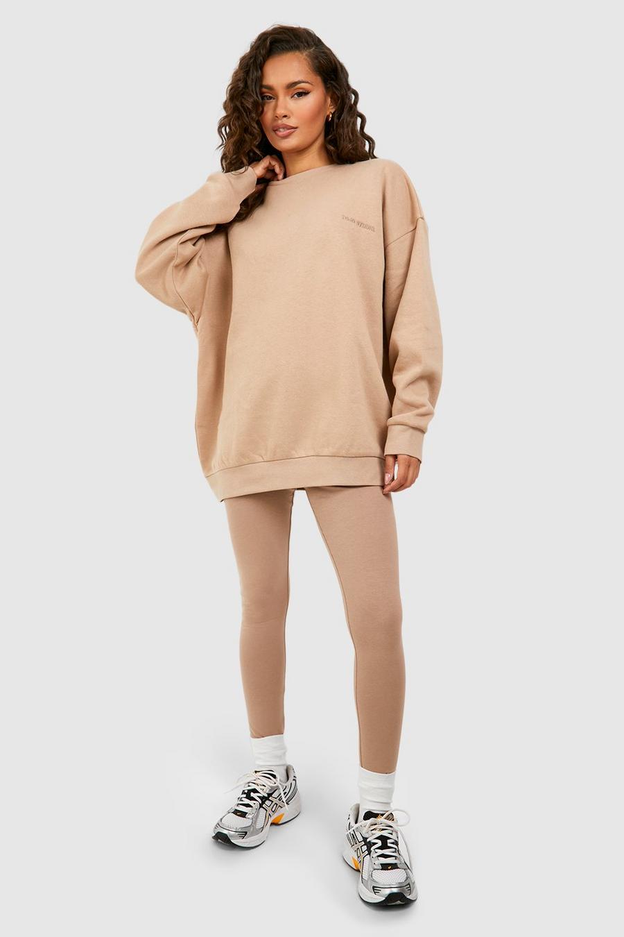 Taupe beige Oversized Sweatshirt And Legging Tracksuit image number 1