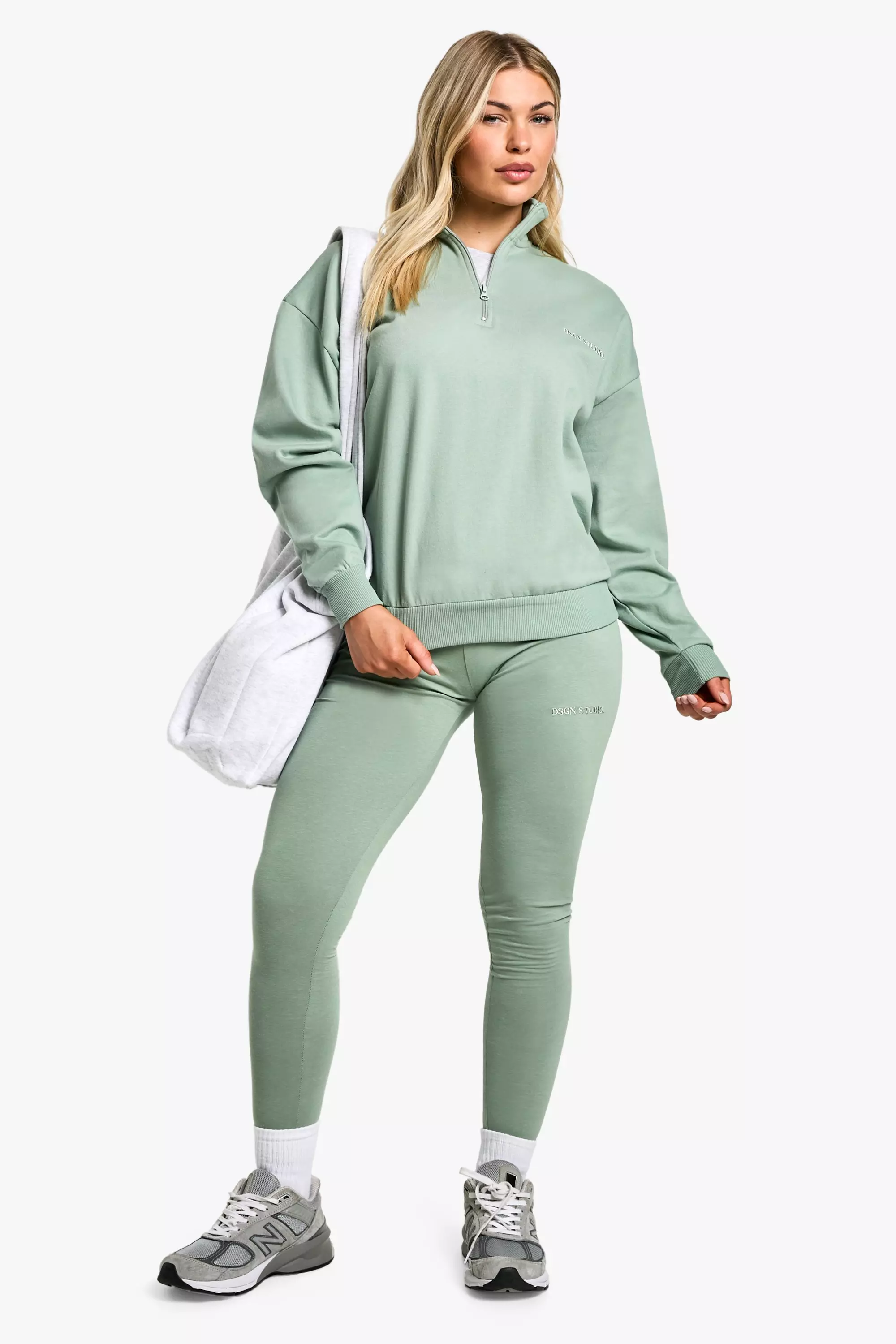 Ash grey DSGN Studio Half Zip Sweatshirt And Legging Set صورة بديلة