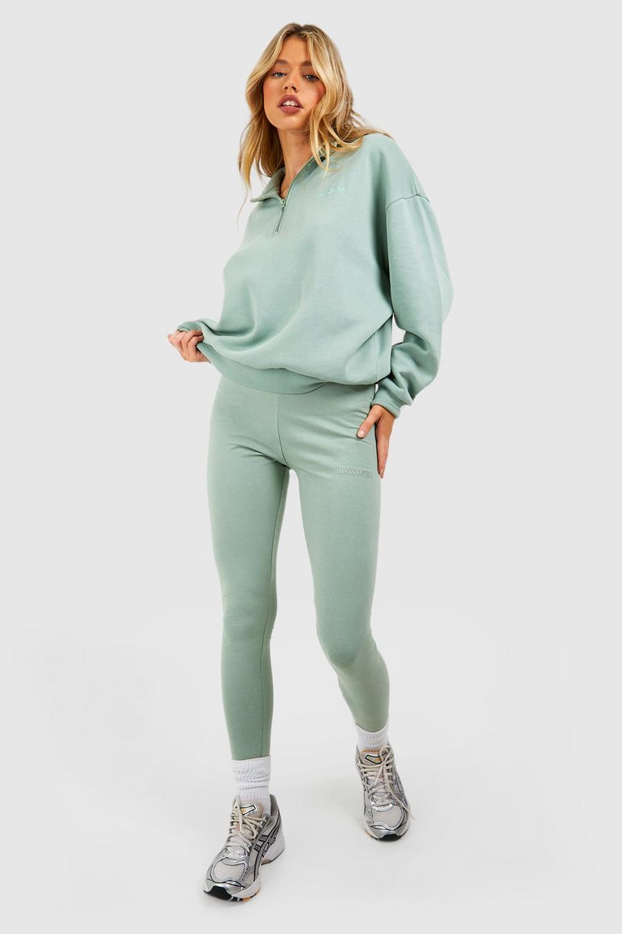Sage green DSGN Studio Half Zip Sweatshirt And Legging Set