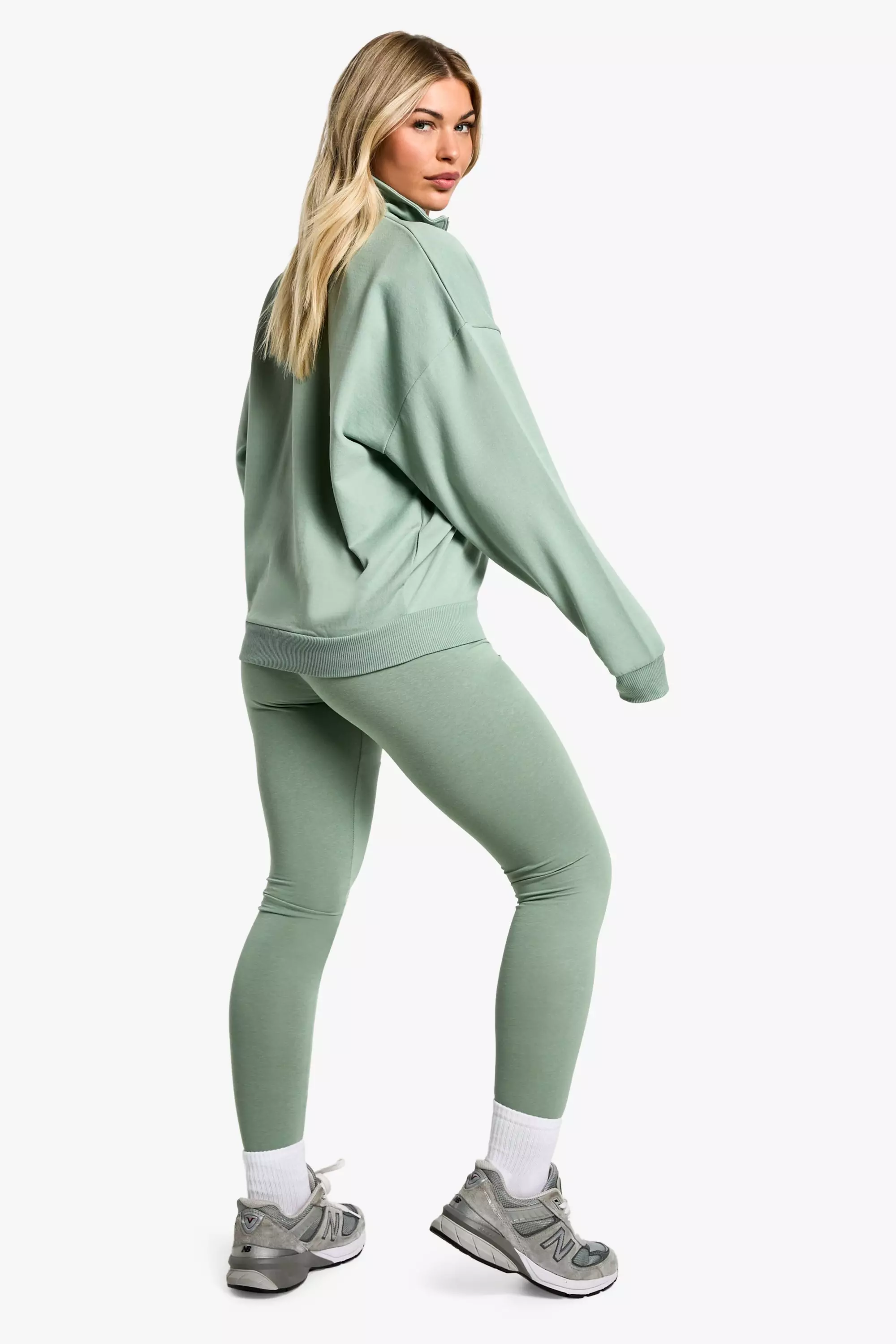 Ash grey DSGN Studio Half Zip Sweatshirt And Legging Set صورة بديلة