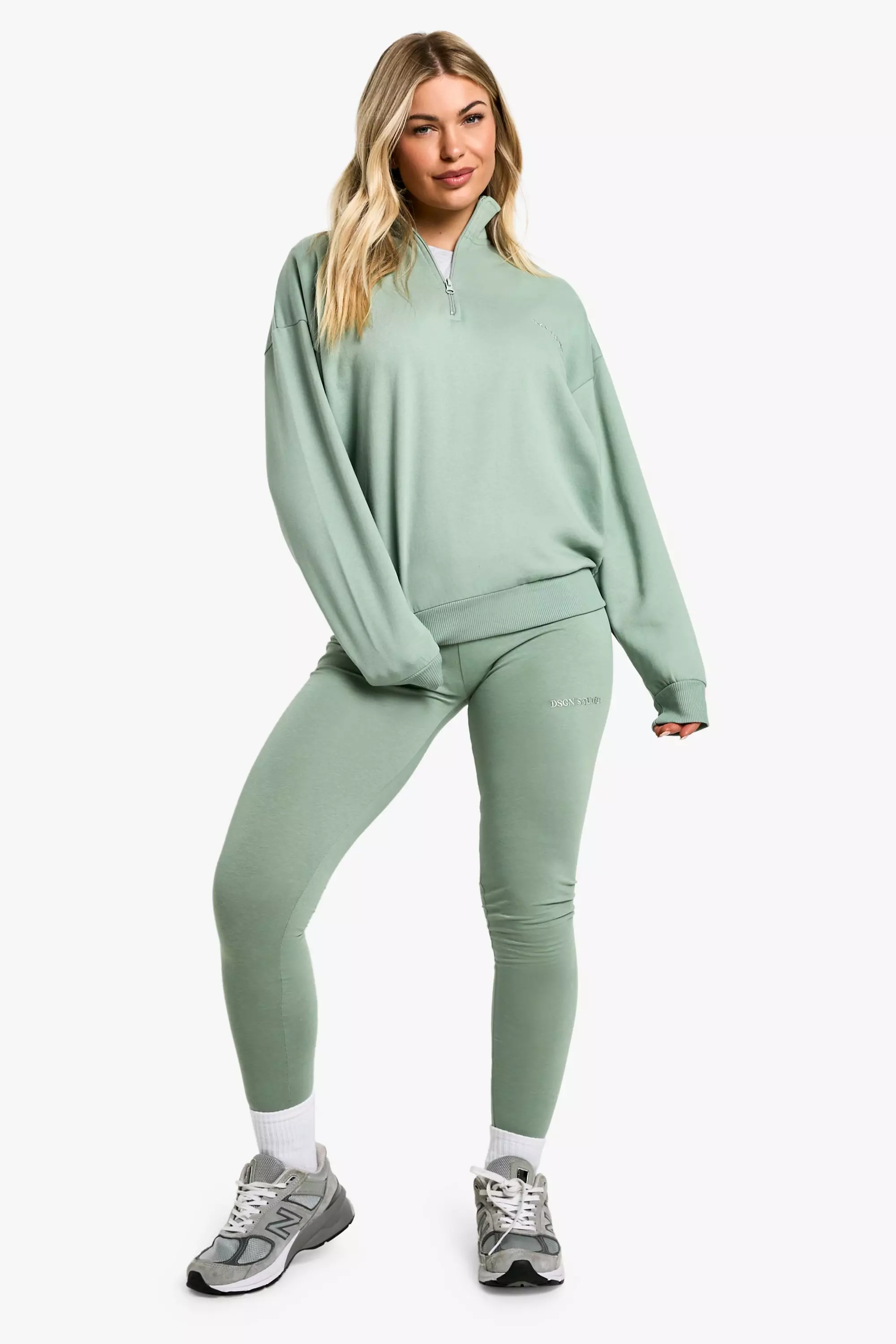 Ash grey DSGN Studio Half Zip Sweatshirt And Legging Set صورة بديلة