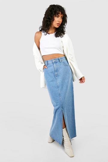 Brown Light Wash Denim Maxi Skirt