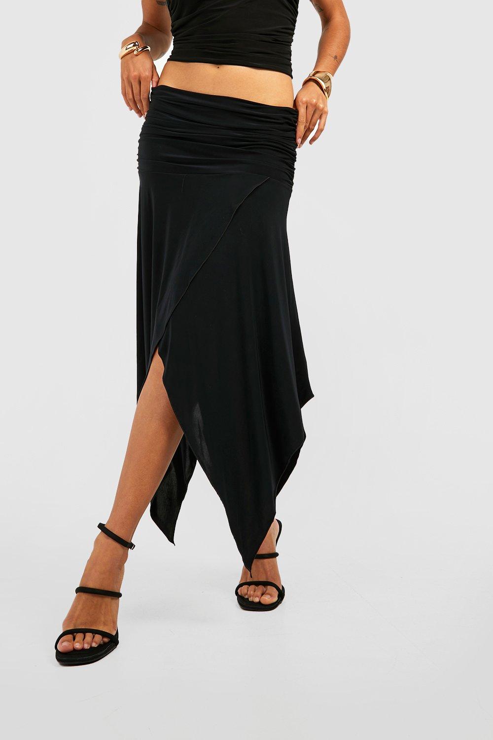 Black Slinky High Waist Midi Skirt