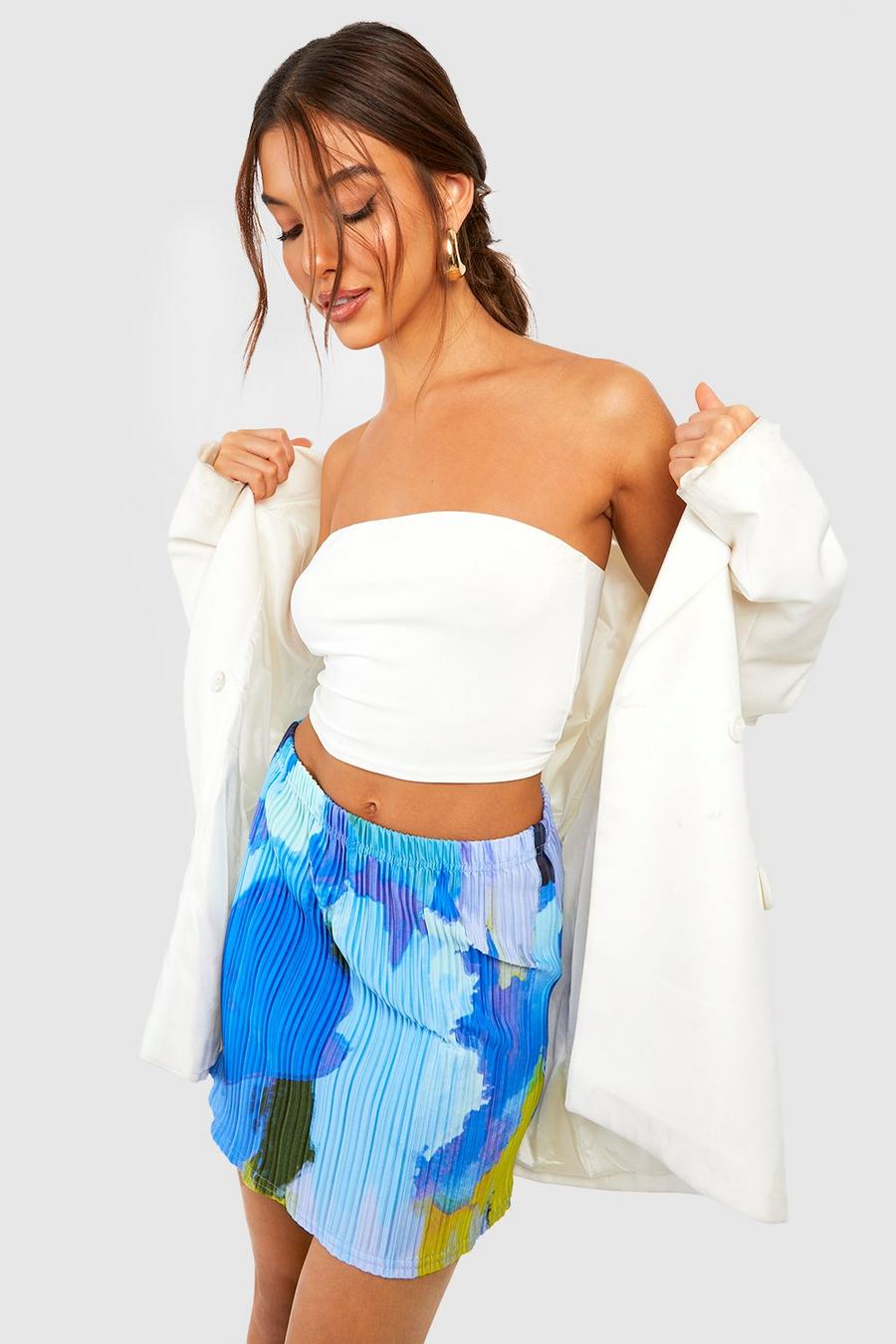 Minifalda plisada con estampado abstracto, Blue image number 1