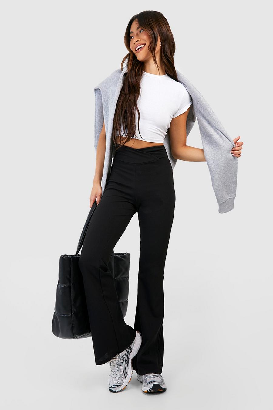 Black Wrap Waist Shaping Flared Pants image number 1