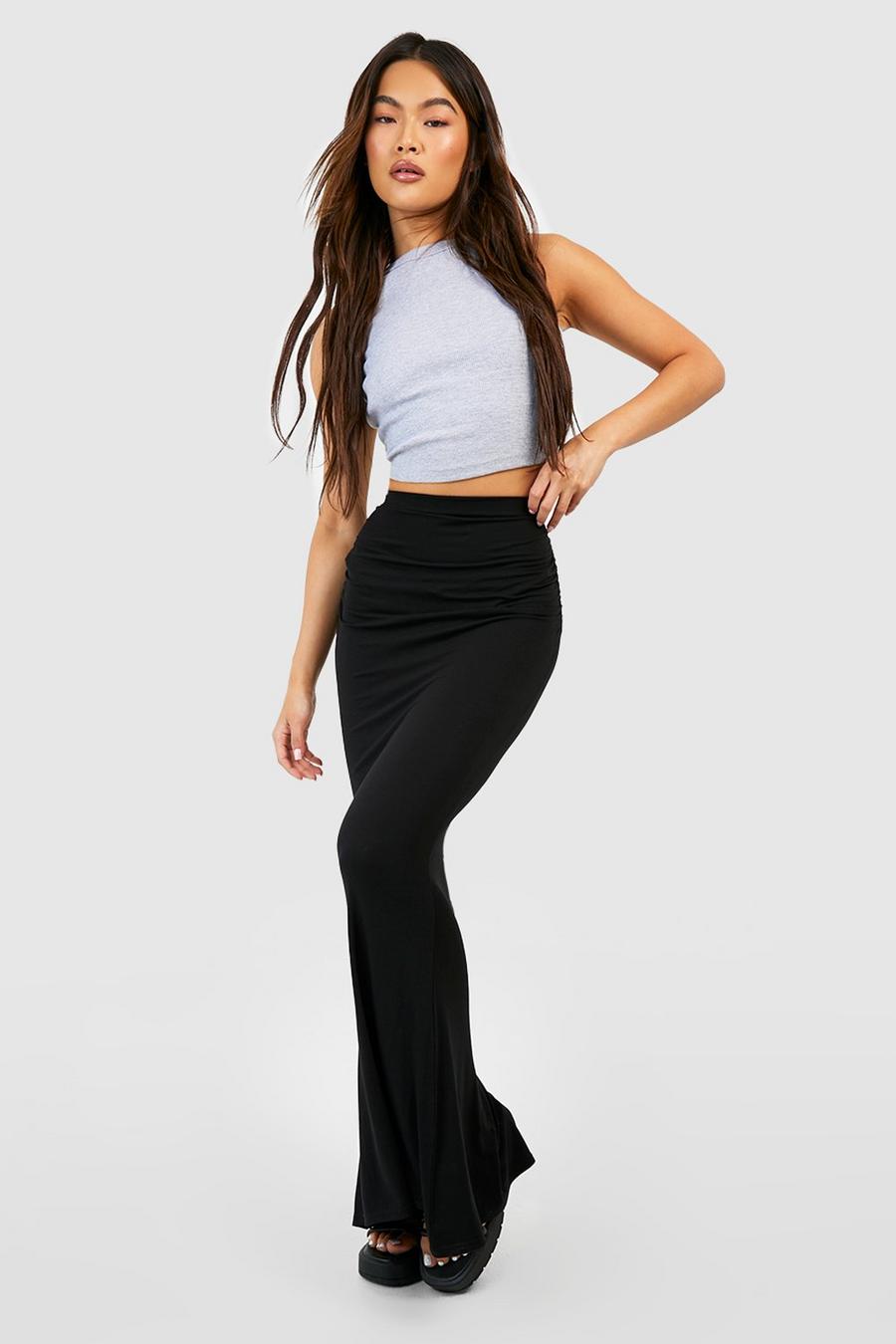Black Ruched Floor Length Jersey Skirt image number 1