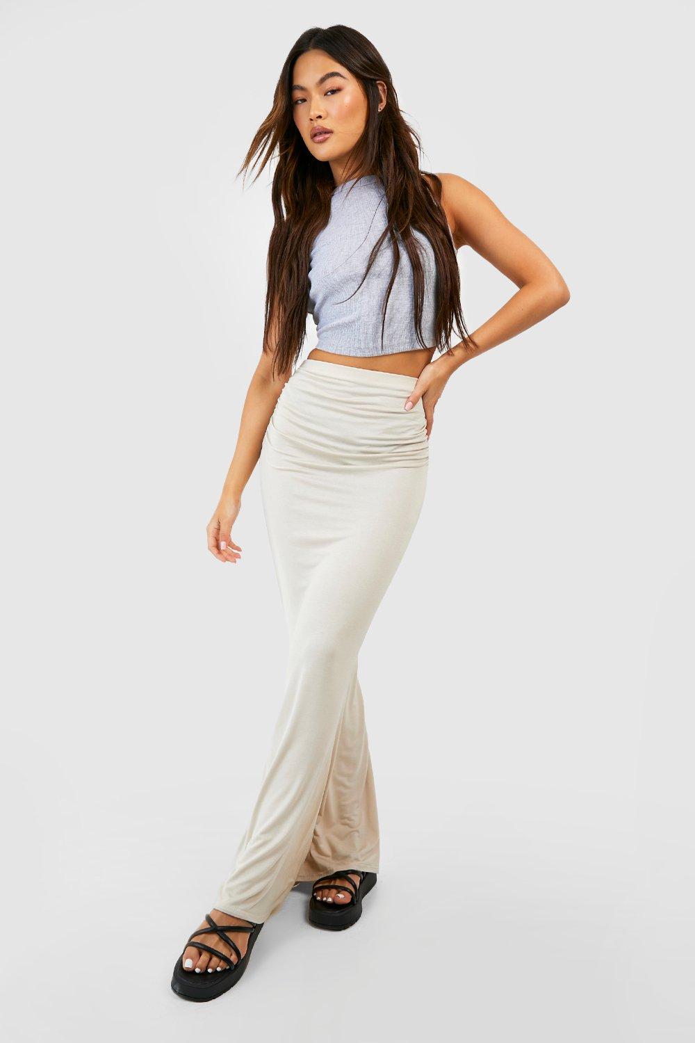 Ruched Floor Length Jersey Skirt boohoo