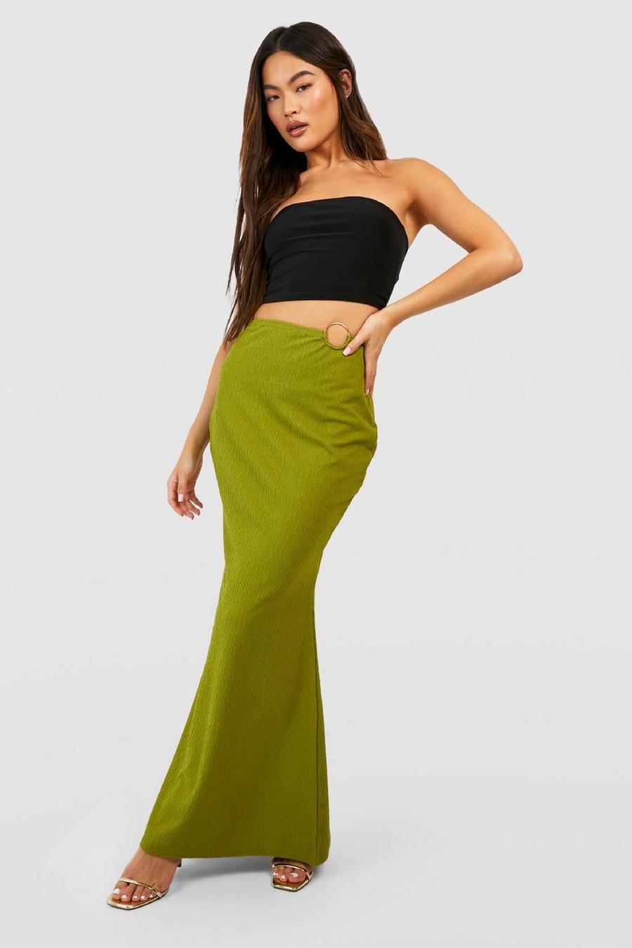 Moss Textured Ring Detail Maxi Skirt image number 1