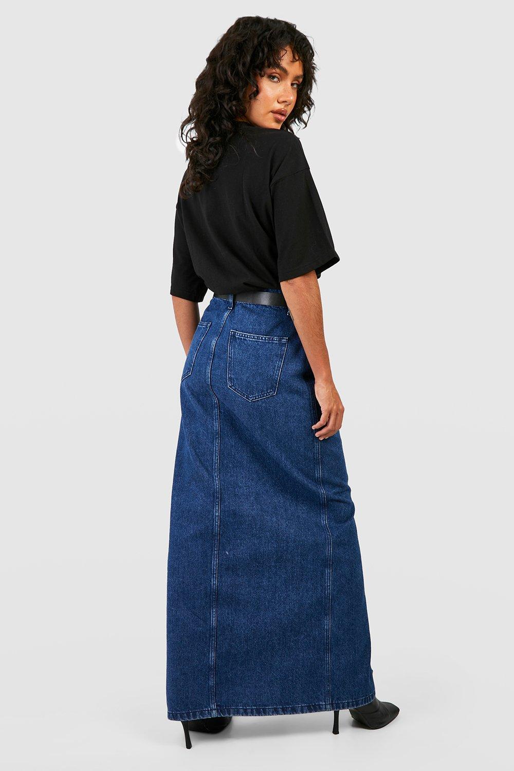 Side Split Denim Maxi Skirt