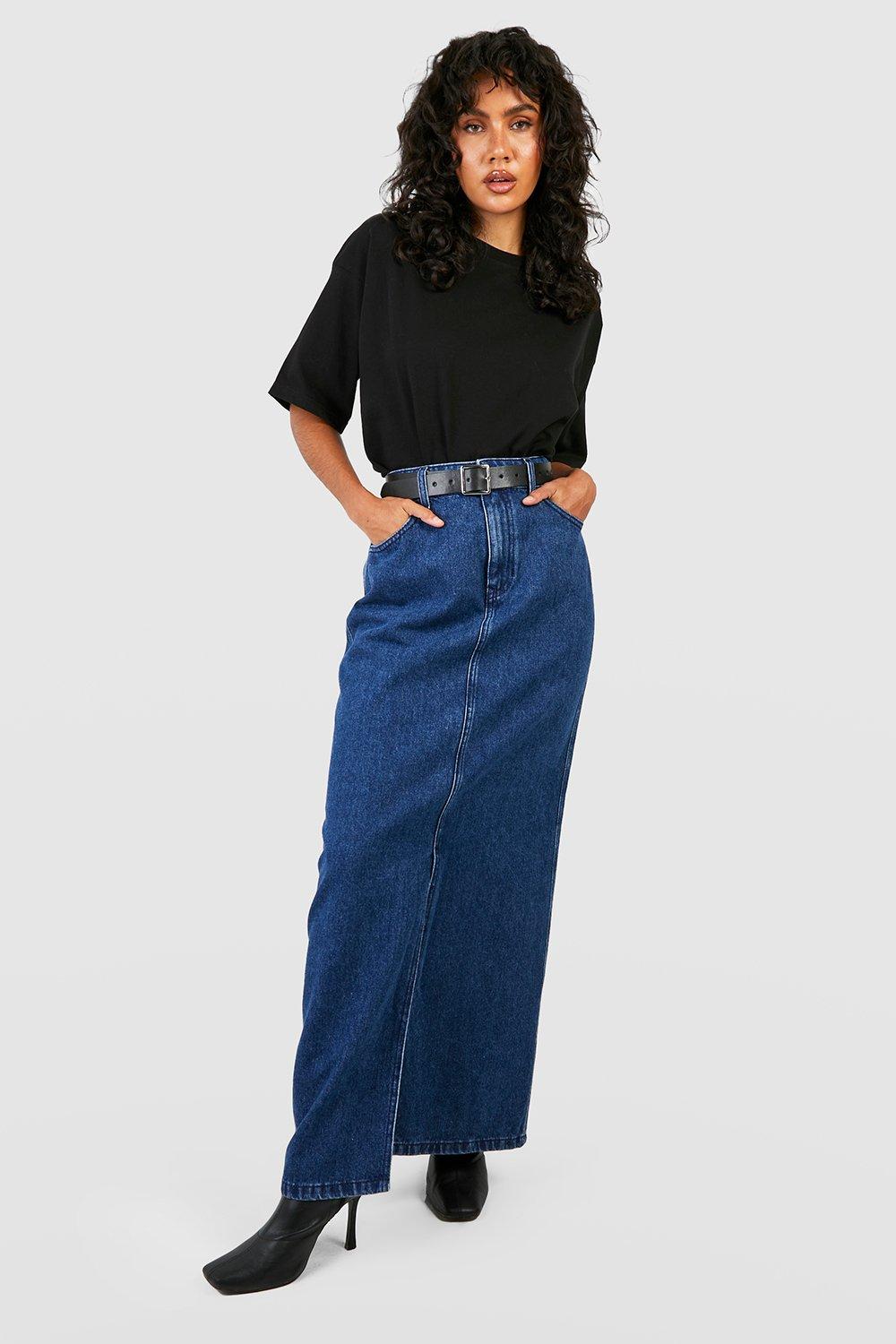 Denim maxi best sale skirt button front